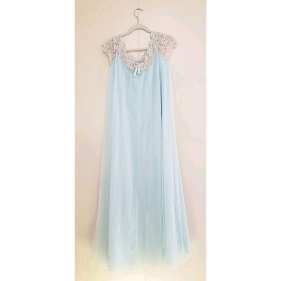 Vtg 60s Alice Maloof Women L Open Front Bed Jacket Flowy Blue Sheer Lacy Pegnoir - Picture 1 of 8